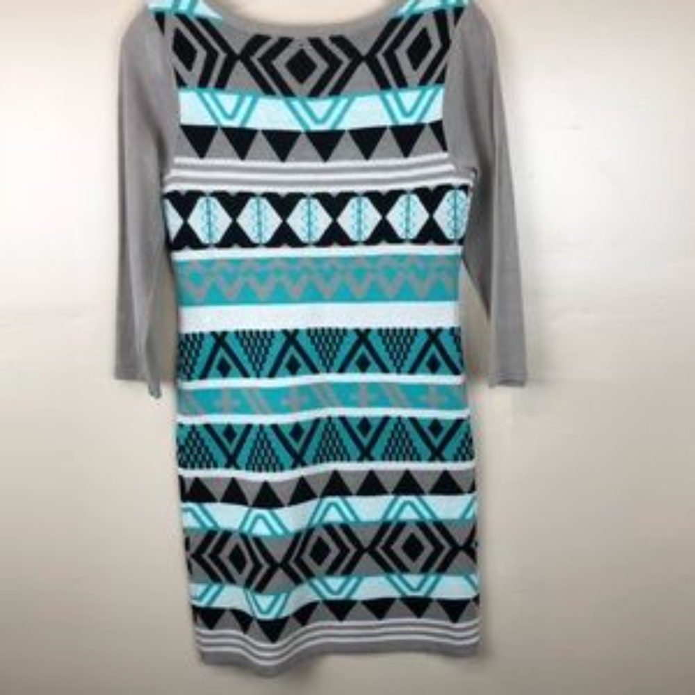 LIV Aztec Sweater Dress in Blue & Gray Size Small - Picture 2 of 5